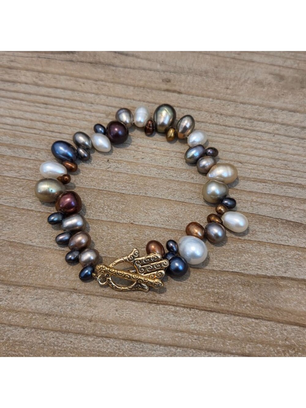 Colored Freshwater Pearl 7" Beaded Bracelet Hamsa Toggle Clasp